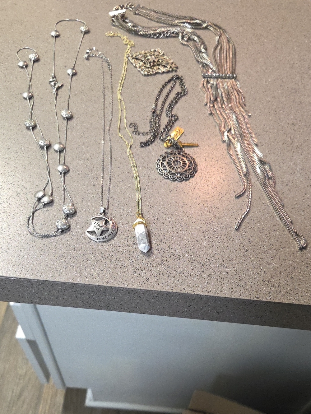 Mixed Silver and Gold Layered Pendant Necklace Set 6 Pcs..